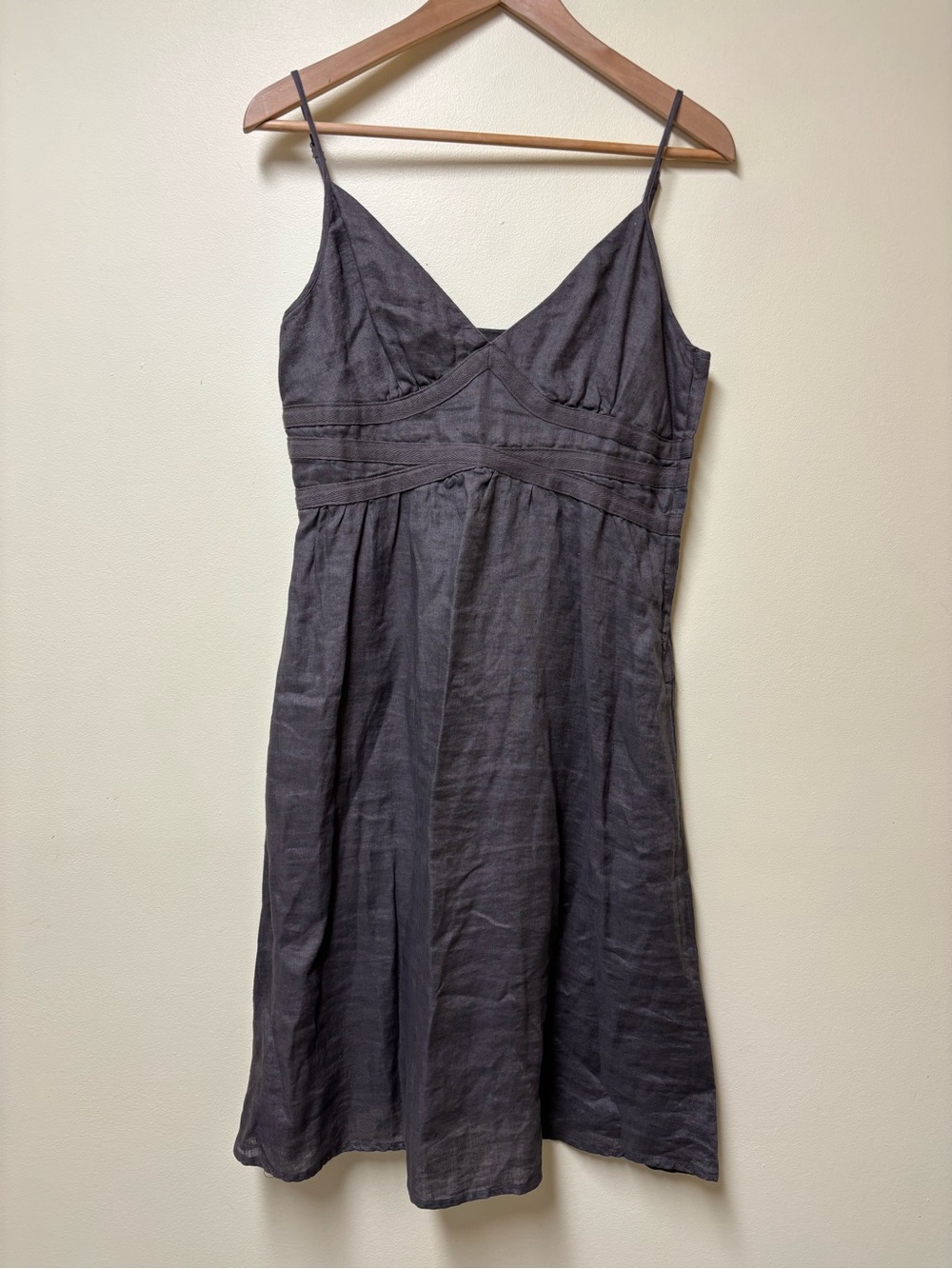 Vintage Y2K Mossimo Black 100% Linen Spaghetti Strap Babydoll Mini Dress Size 8